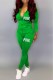 Green Casual Print Letter Hooded Collar Long Sleeve Two Pieces