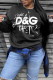 Black Casual Street Print Patchwork Letter O Neck Tops