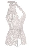 White Sexy Patchwork Hollowed Out See-through Backless Lingerie