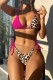 Rose Red Sexy Print Leopard Bandage Backless Swimwears (With Paddings)