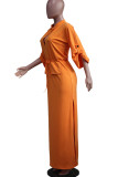 Tangerine Casual Solid Patchwork Slit V Neck Straight Dresses