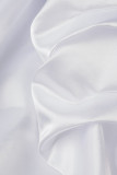 White Casual Solid Patchwork Fold O Neck Straight Dresses