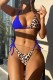 Royal Blue Sexy Print Leopard Bandage Backless Swimwears (With Paddings)
