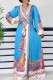 Sky Blue Casual Print Patchwork Slit V Neck Long Sleeve Dresses