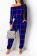 Dark Blue Casual Print Leopard Patchwork One Shoulder Harlan Jumpsuits