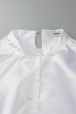 White Casual Solid Patchwork Fold O Neck Straight Dresses
