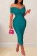 Green Sexy Solid Backless Off the Shoulder One Step Skirt Dresses