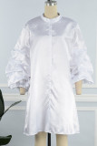 White Casual Solid Patchwork Fold O Neck Straight Dresses
