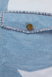 White Casual Solid Patchwork O Neck Tops