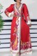 Red Casual Print Patchwork Slit V Neck Long Sleeve Dresses