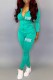 Mint green Casual Print Letter Hooded Collar Long Sleeve Two Pieces
