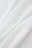 White Elegant Print Polka Dot Patchwork Buttons Turn-back Collar Straight Dresses