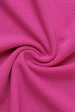 Rose Red Casual Street Solid Patchwork Square Collar Long Sleeve Two Pieces