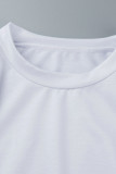White Casual Solid Patchwork O Neck Tops