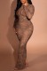 Brown Sexy Patchwork Hot Drilling See-through Half A Turtleneck Long Sleeve Dresses