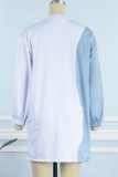 White Casual Solid Patchwork O Neck Tops