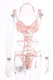 White Sexy Embroidery Hollowed Out Patchwork See-through Backless Lingerie