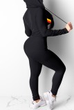 Green Casual Striped Patchwork Contrast Hooded Collar Long Sleeve Two Pieces