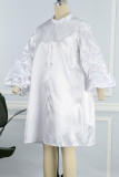 White Casual Solid Patchwork Fold O Neck Straight Dresses