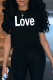 Black Casual Print Letter O Neck T-Shirts
