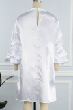 White Casual Solid Patchwork Fold O Neck Straight Dresses