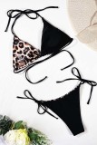 Rose Red Sexy Print Leopard Bandage Backless Swimwears (With Paddings)