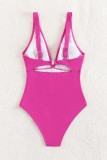 Rose Red Sexy Solid Hollowed Out Patchwork Backless Swimwears (With Paddings)