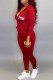 Red Casual Print Letter Hooded Collar Long Sleeve Two Pieces
