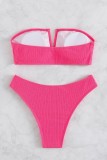 Rose Red Sexy Solid Backless Swimwears (With Paddings)