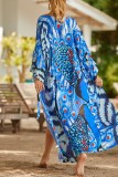 Pink Sexy Casual Print Frenulum Cardigan Swimwears Cover Up