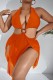 Orange Sexy Print Solid Bandage Patchwork Backless Swimsuit (With Paddings)