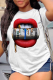 White Casual Lips Printed Patchwork O Neck T-Shirts