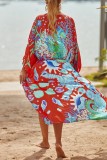 Pink Sexy Casual Print Frenulum Cardigan Swimwears Cover Up