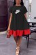 Black Casual Print Patchwork Letter O Neck Princess Dresses