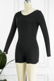 Black Sexy Solid Patchwork Backless O Neck Skinny Rompers