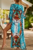 Pink Sexy Casual Print Frenulum Cardigan Swimwears Cover Up