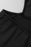 Black Sexy Solid Hollowed Out Patchwork V Neck Skinny Jumpsuits