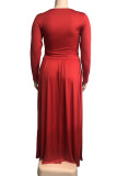 Red Casual Solid Bandage Patchwork O Neck Plus Size Two Pieces