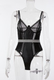 Black Sexy Solid Patchwork See-through With Belt Lingerie
