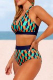 Multicolor Sexy Print Bandage Patchwork Backless Swimwears (With Paddings)