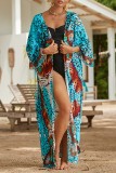 Pink Sexy Casual Print Frenulum Cardigan Swimwears Cover Up