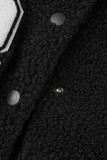 Black Casual Sportswear Solid Patchwork Buckle Patch Turndown Collar Outerwear