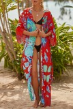 Pink Sexy Casual Print Frenulum Cardigan Swimwears Cover Up