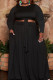 Black Casual Solid Bandage Patchwork O Neck Plus Size Two Pieces