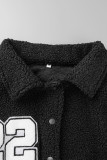 Black Casual Sportswear Solid Patchwork Buckle Patch Turndown Collar Outerwear