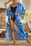 Pink Sexy Casual Print Frenulum Cardigan Swimwears Cover Up