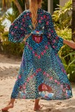 Pink Sexy Casual Print Frenulum Cardigan Swimwears Cover Up