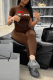 Dark Brown Casual Print Patchwork Half A Turtleneck Skinny Jumpsuits