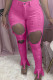 Rose Red Fashion Casual Solid Ripped Skinny Broken Hole Trousers