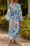 Pink Sexy Casual Print Frenulum Cardigan Swimwears Cover Up
